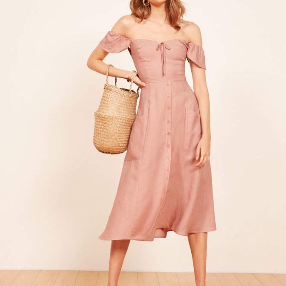 Reformation Francis Prairie A-line Linen Dress In Blush